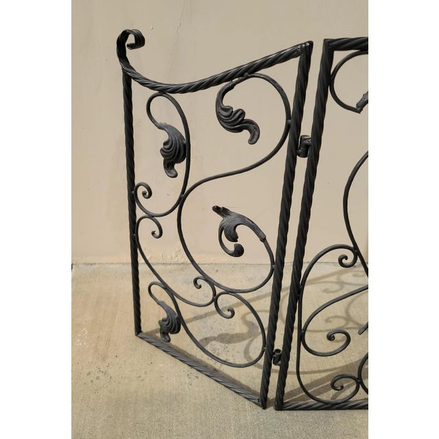 1980s Vintage Three Panel Black Fireplace Screen Black Iron and Scrolled For Sale - Image 5 of 12