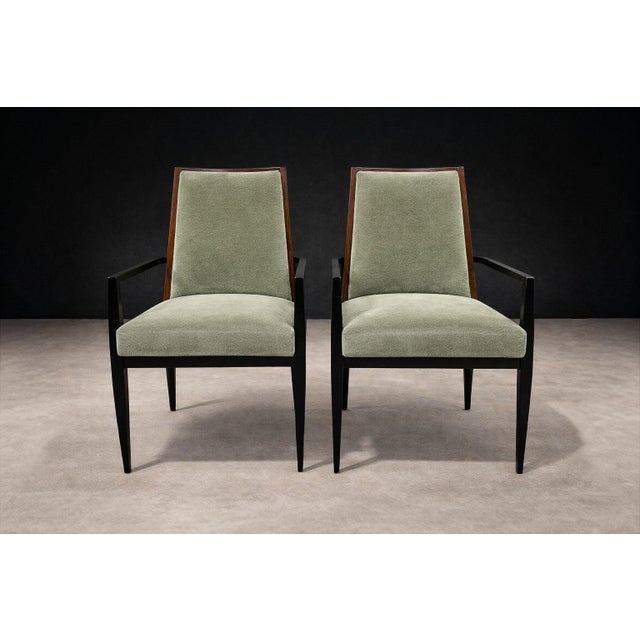 Cimo, Brazil, 1950s — Set of 8 Dining Chairs in Hardwood With Dusty Olive Mohair & Jacarandá Backs (2 Armchairs + 6 Side Chairs) For Sale - Image 10 of 16