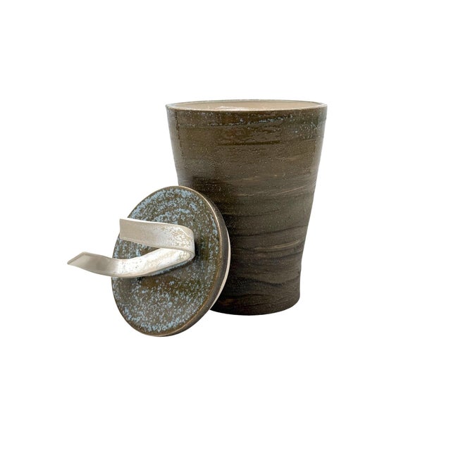 Mid-Century Modern Style Dark Green Artistic Ceramic Vase, Gabriele Bucci Italy Ca. 2000s For Sale - Image 9 of 11