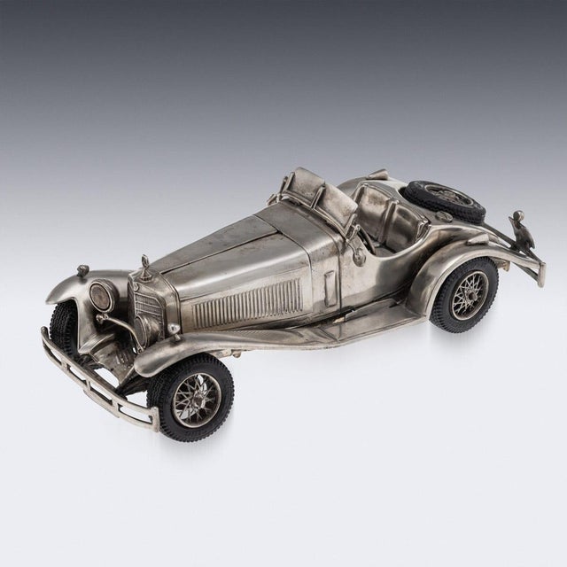 Vintage Silver Mercedes Benz SSK 1928 Roadster Model Car, 1960s For Sale - Image 3 of 18