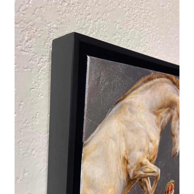 Contemporary Reign by Michele Kortbawi Wilk | Oil on Linen with Silver Leaf Horse holding a crown. For Sale - Image 3 of 3