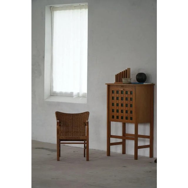 Mid-Century Modern Danish Bar Cabinet in Oak with Green Glass, 1960s For Sale - Image 16 of 18