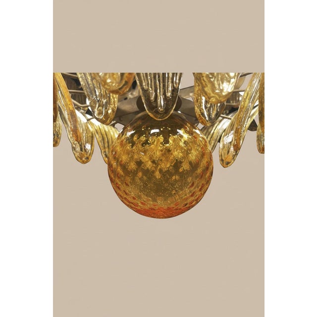 Pairs of Amber Palmette Murano Glass Chandelier – 58 Hand-Blown Amber Glass Leaves, Italy For Sale In Los Angeles - Image 6 of 6