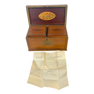 Documented Georgian /Sheraton Marquetry Tea Caddy, with Prince of Wales Feathers For Sale