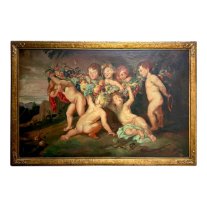 A Palatial Oil on Canvas Painting " Garland of Fruit" After Peter Paul Rubens (1577-1640)
