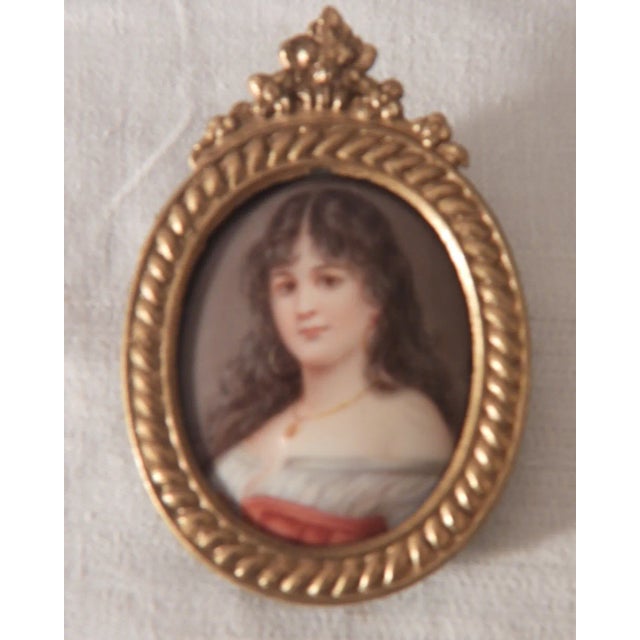 Brown 19th C Porcelain Miniature Portrait Young Woman W Dark Hair Signed Sherl For Sale - Image 8 of 12