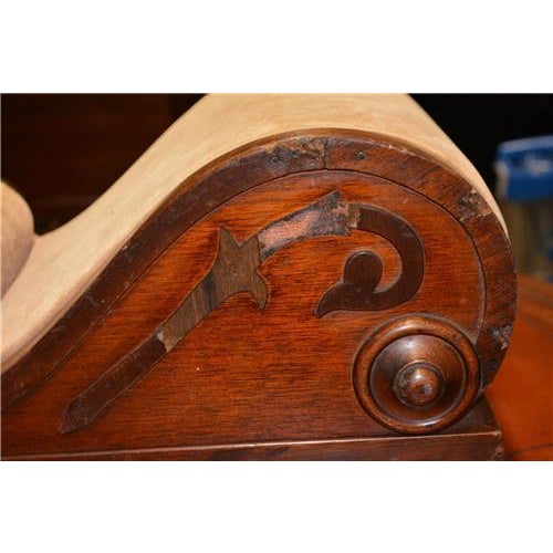 1900 - 1909 Antique Victorian Dark Wood & Tan Velvet Shapely Scrolled Gout Footstool For Sale - Image 5 of 11