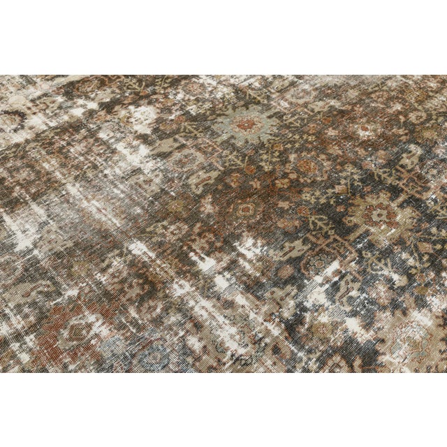 Distressed Antique Mahal Wool Area Rug in Taupe, Warm Brown, and Muted Sage For Sale - Image 9 of 11