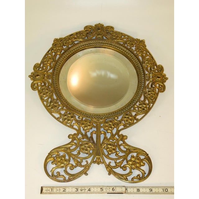 Late 19th Century Beveled Glass Mirror Gold Gilt Pierced Antique Aesthetic Movement, Victorian Table Wall Gilded Cast Iron Reticulated For Sale - Image 11 of 15