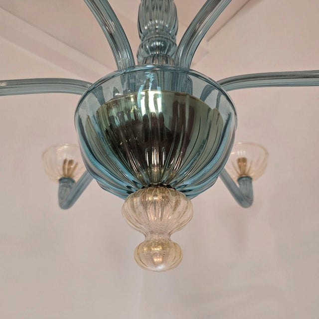 Glass 1980s Mid Century Modern Petrol Blue Murano Glass Chandelier For Sale - Image 7 of 11
