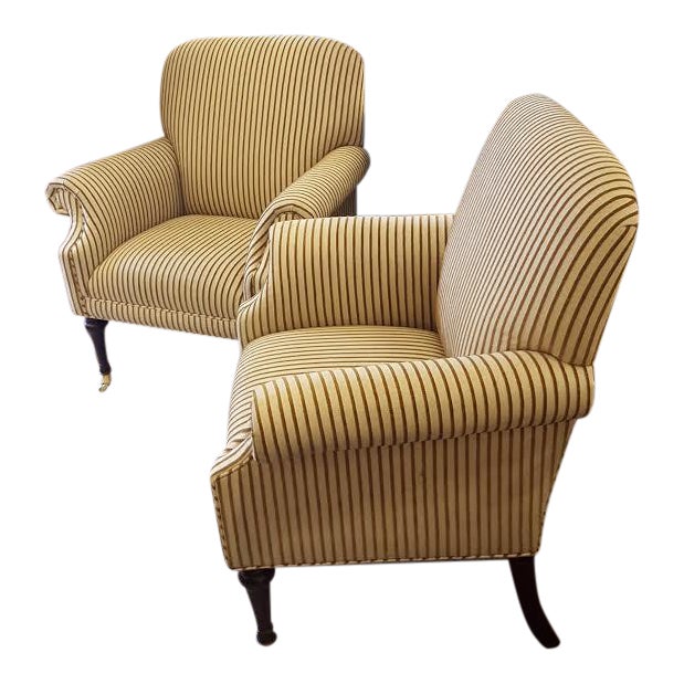 Stripe Fabric Rolled Arm Chairs A Pair Chairish
