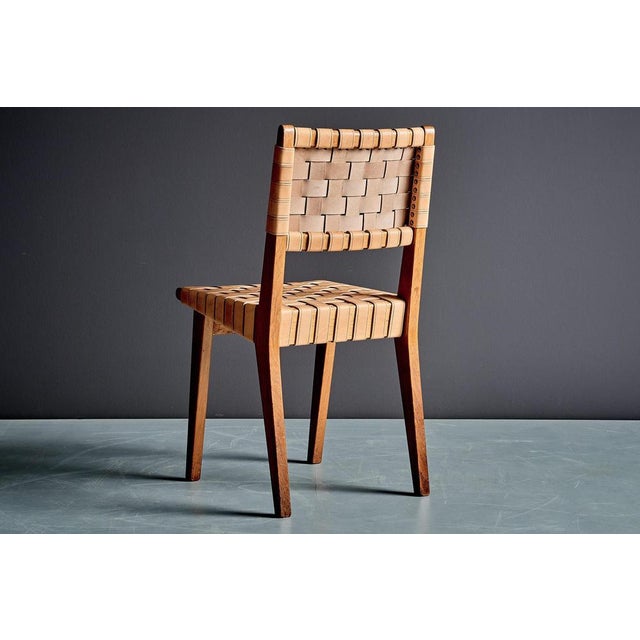 Oak Webbed Chairs in Leather Webbing attributed to Jens Risom, France, 1950s, Set of 10 For Sale - Image 13 of 18
