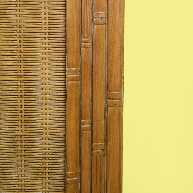 Mid-Century Modern Faux Bamboo Woven Rattan Queen Headboard For Sale - Image 3 of 4