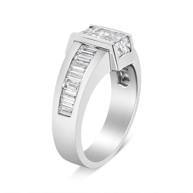 Contemporary 14K White Gold 2 3/4 Cttw Invisible-Set Princess and Channel-Set Baguette Diamond Step Up Cocktail Ring (G-H Color, SI1-SI2 Clarity) - Ring Size 9.25 For Sale - Image 3 of 6