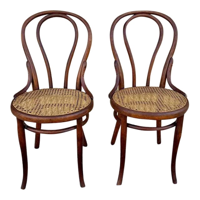 Early 20th Century Pair of Antique Bentwood Cane Seat Side Chairs For Sale