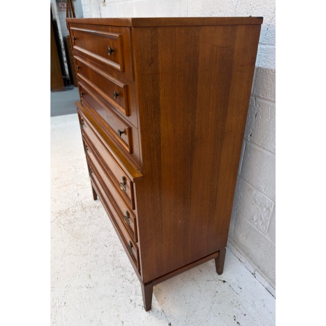 Wood Mid-Century Modern Six Drawer Walnut Highboy Dresser For Sale - Image 7 of 15