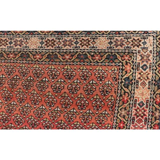 Textile Northwest Persian Rug With Repeating Lattice Pattern in Coral and Navy 4'9 X 9'0 For Sale - Image 7 of 13
