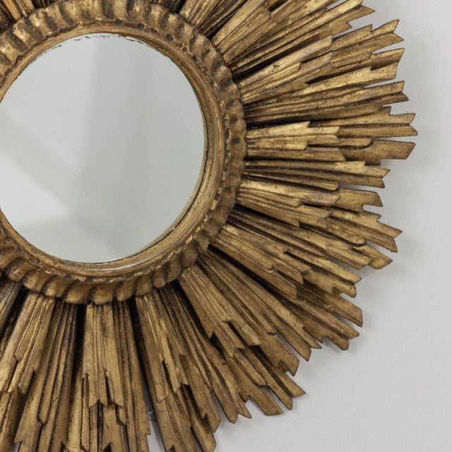 Wood Large Early-Mid 20th Century French Art Deco Giltwood Sunburst Mirror For Sale - Image 7 of 12