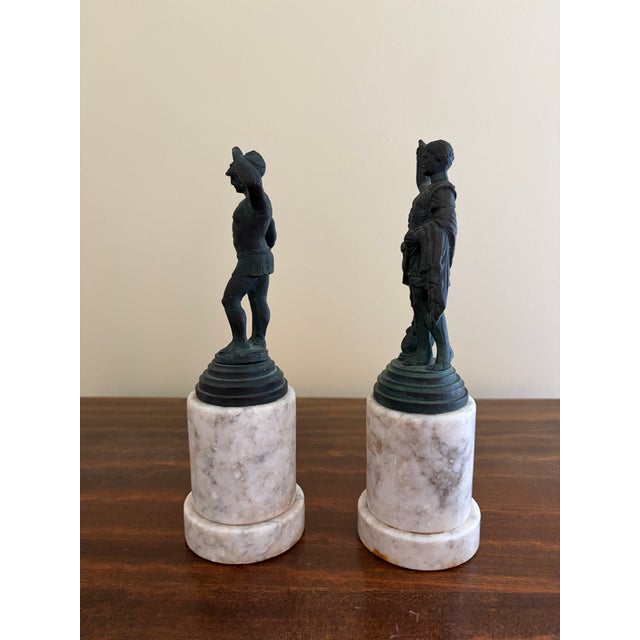 Grand Tour Classical Figures in Brass on Marble Bases, Neoclassical Sculptures, Pair For Sale - Image 4 of 8