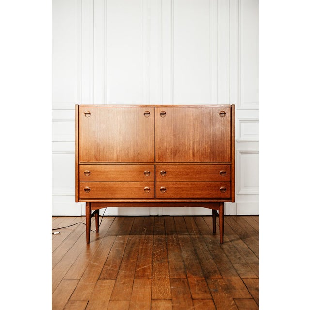 Mid-Century Modern Scandinavian Teak Bar Cabinet with Integrated Secretary Desk, 1960s For Sale - Image 3 of 9