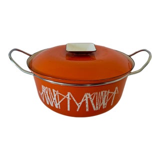 1960s Mid-Century Modern Catherineholm Rune Fence Post Sticks Casserole Dutch Oven W Lid Orange & White For Sale
