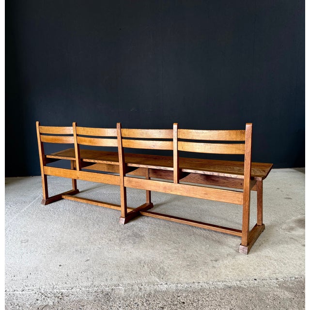 Brown Mid-Century Handcrafted Oak 4-Seater Bench, Belgium, 1950s For Sale - Image 8 of 18