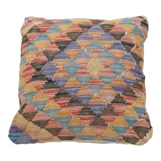 Arteverk Handwoven Afghan Kilim Pillow — Purple & Blue Harlequin Diamonds For Sale