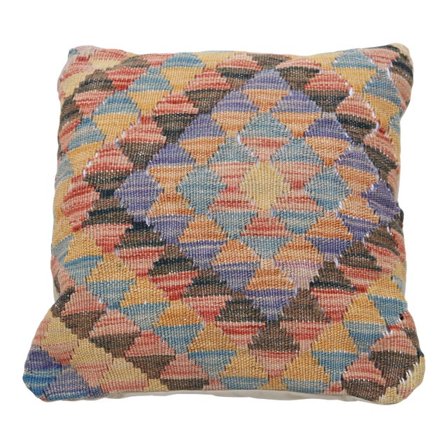 Arteverk Handwoven Afghan Kilim Pillow — Purple & Blue Harlequin Diamonds For Sale
