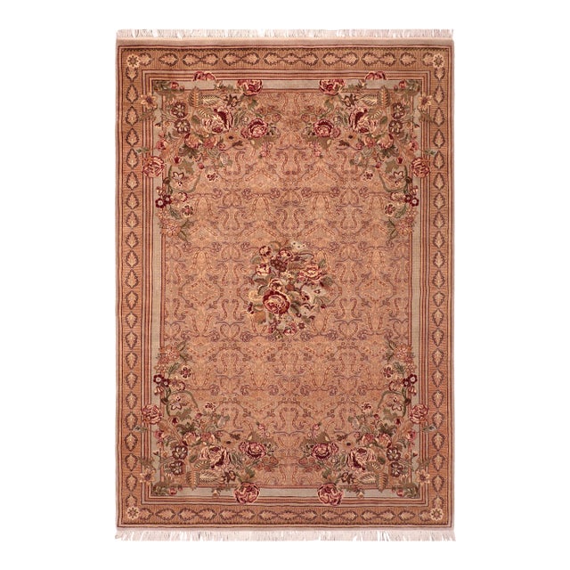 Shabby Chic 1990's Pak-Persian Taupe/Gold Wool Rug - 6'1'' X 9'7'' For Sale