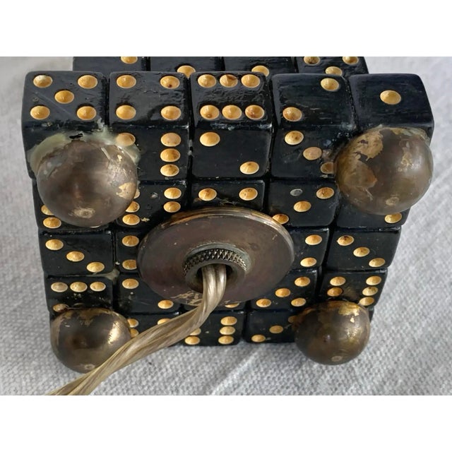 Vintage Hollywood Regency Dice and Gilt Metal Palm Tree Candlestick Table Lamp For Sale - Image 9 of 9
