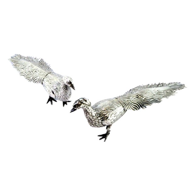Couple of Silver Peacocks with Reliefs and Applications, Set of 2 For Sale - Image 3 of 9