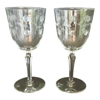 Vintage Libbey “Carlton (Dots)” Water Goblets – Set of 2 Tall Glasses – 7” – Mid Century Barware For Sale