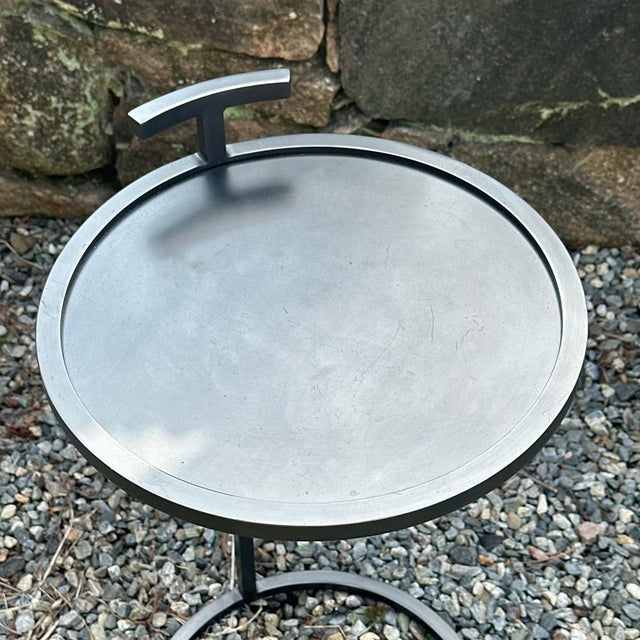 Steel Occasional Round Side or Drink Table With Bronze Finish For Sale In New York - Image 6 of 9