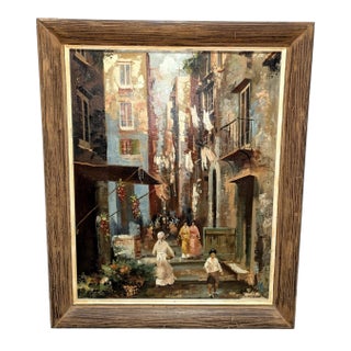 Mid 20th Century European Street Scene Oil Painting Attributed to Antonio DeVity For Sale