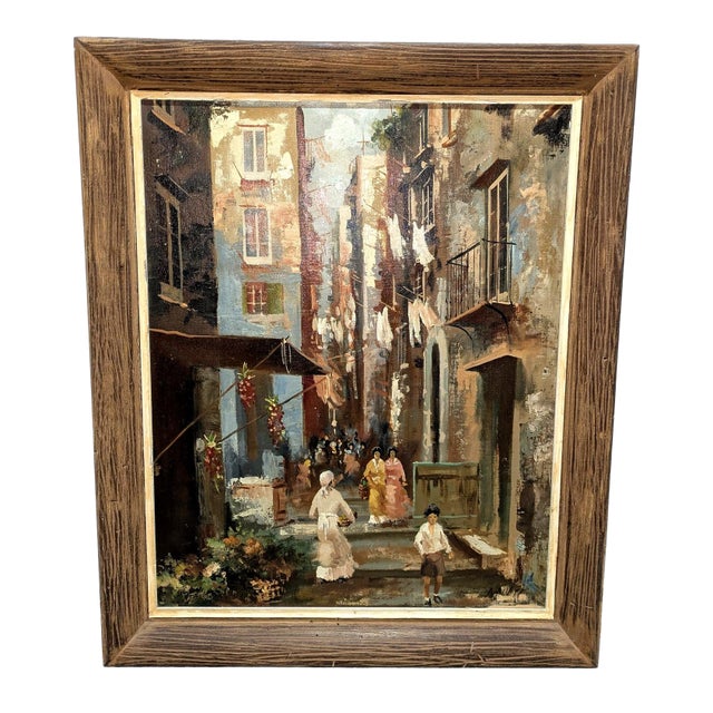 Mid 20th Century European Street Scene Oil Painting Attributed to Antonio DeVity For Sale