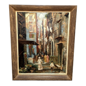 Mid 20th Century European Street Scene Oil Painting Attributed to Antonio DeVity