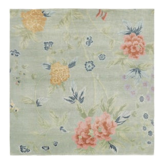 Chinese Art Deco Style Square Floral Wool Rug by Rug & Kilim, India For Sale