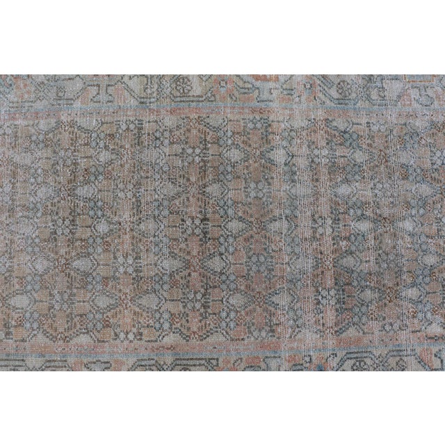 Antique Persian Malayer Runner With Faded Lattice Pattern in Soft Blue Ground 3'3 X 16'7 For Sale - Image 10 of 15