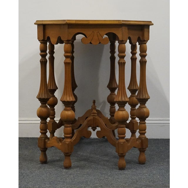 Brown Vintage Antique Mediterranean Revival Old World Black Walnut & Pecan 36" Accent Table W. Intricate Turned Baluster Legs For Sale - Image 8 of 8