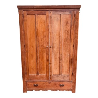 1850s Antique Handcrafted Southern Pine Armoire and Chifforobe For Sale