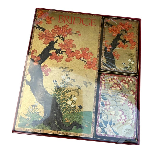 1970s Collection of Gold Asian Playing Cards and Note Pad For Sale