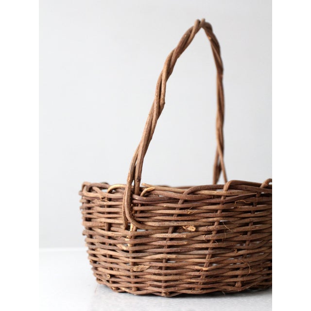 Vintage Wicker Basket With Handle For Sale - Image 9 of 11