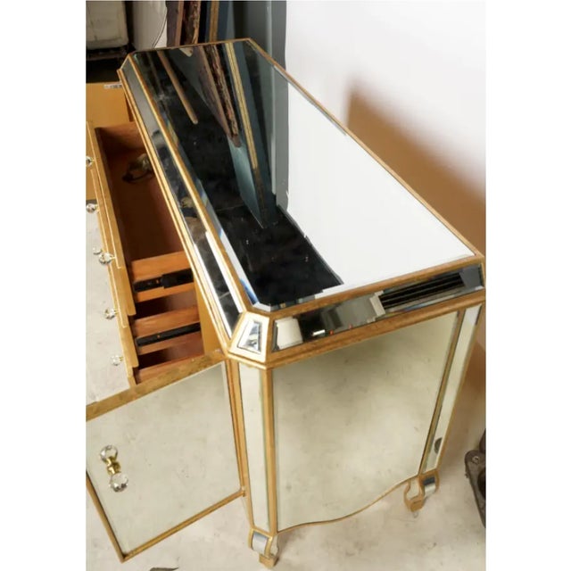 Gold Late 20th Century Hollywood Regency Giltwood and Mirrored Glass Sideboard With Crystal Knobs For Sale - Image 8 of 8