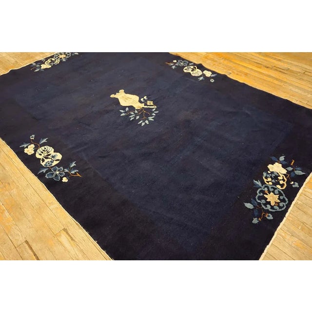 Contemporary 1920s Blue Navy Vase Minimalist Antique Chinese Peking Knotted Wool Rug Carpet For Sale - Image 3 of 15