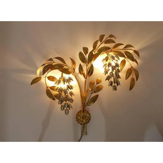 Metal Gilt Metal Palm Tree Wall Light in Maison Jansen Style by Hans Kögl, Germany, 1970s For Sale - Image 7 of 11