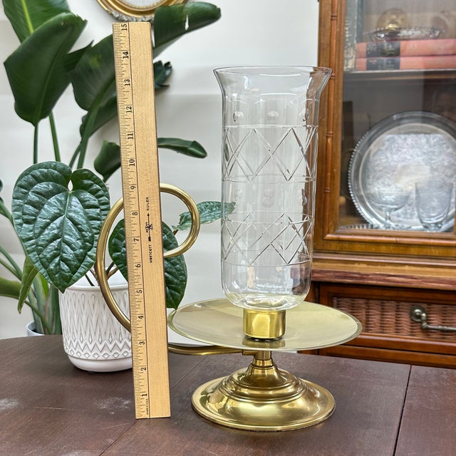 Large Balwin Brass Candle Holder W/ Hurricane Glass For Sale - Image 11 of 18