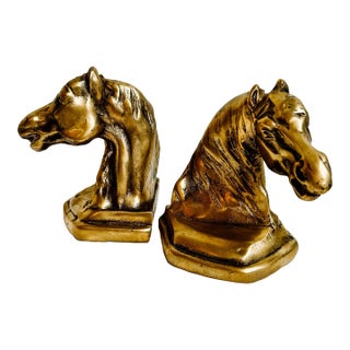 Vintage Heavy Brass Equestrian Horse Head Bookends - A Pair For Sale
