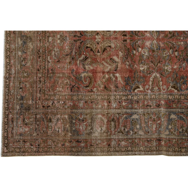 Persian Antique Handmade Rust Persian Malayer Wool Rug With Floral Design For Sale - Image 3 of 7