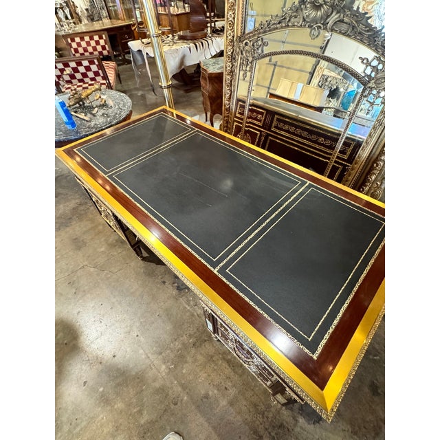 Late 20th Century Louis XVI Style Mahogany and Gilt Bronze Bureau Plat For Sale - Image 5 of 11