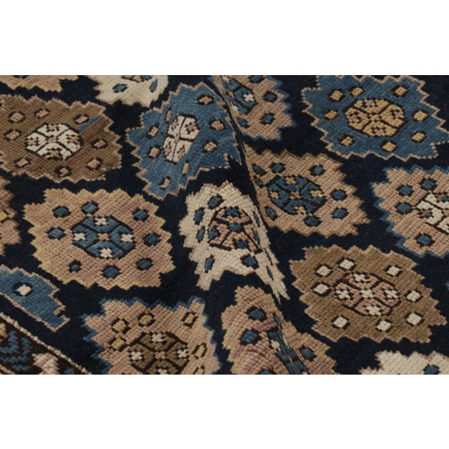 Textile Antique Kuba Rug in Blue and Beige-Brown With Geometric Medallions - Rug & Kilim For Sale - Image 7 of 8